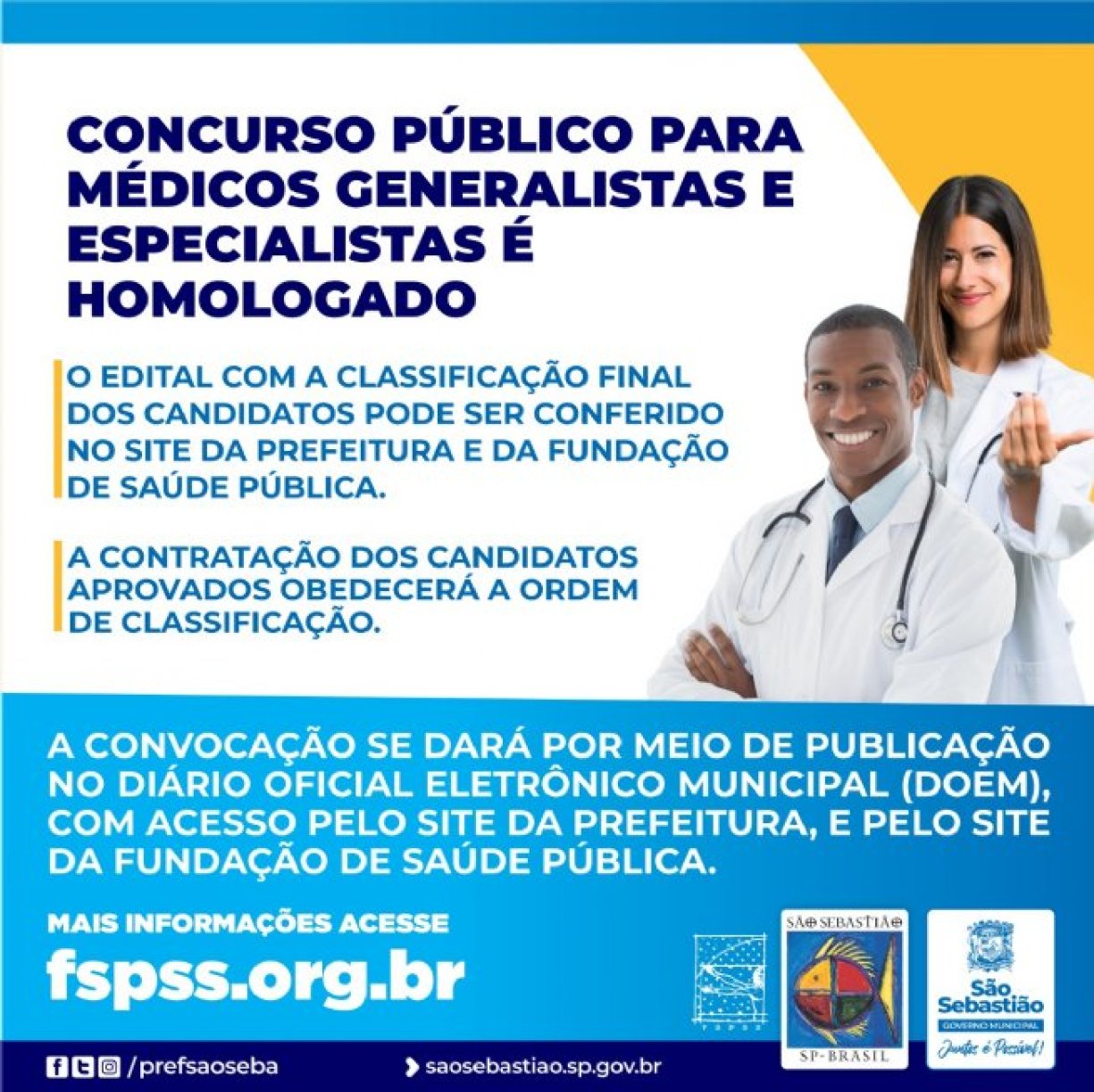 Prefeitura homologa concurso público para médicos generalistas e especialistas
