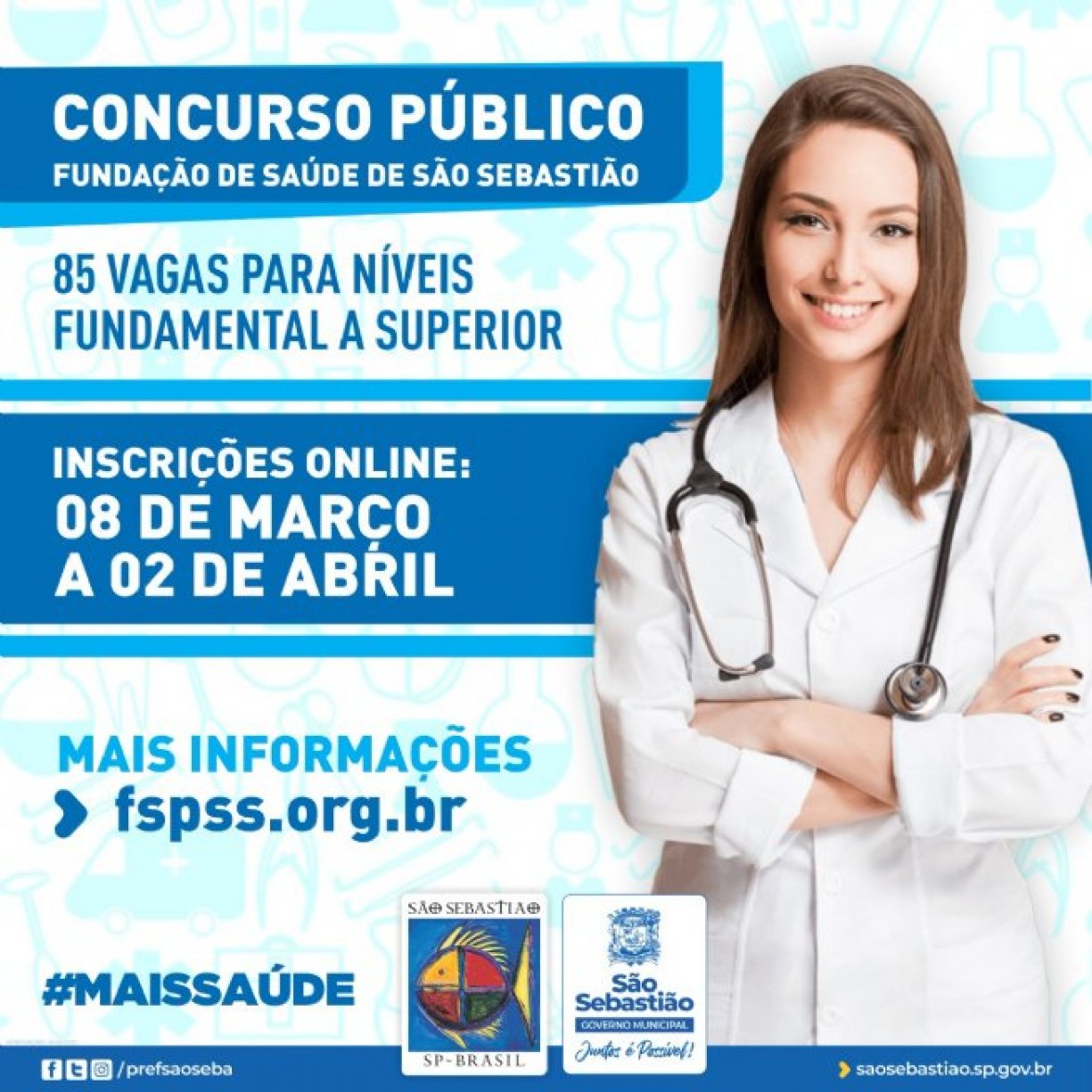 Fundação de Saúde Pública de São Sebastião abre concursos com 85 vagas