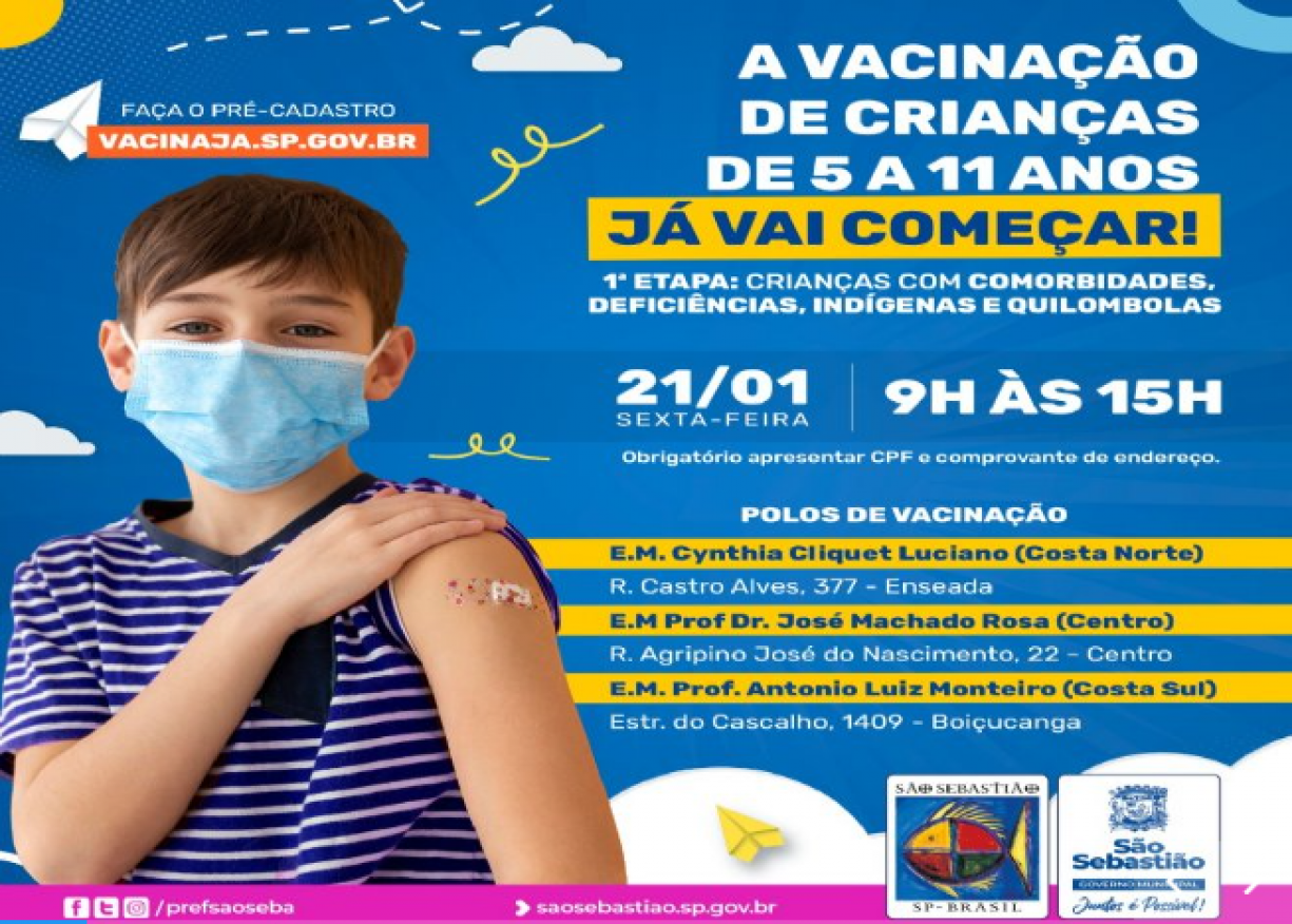 São Sebastião: vacinação infantil começa nesta sexta-feira (21)